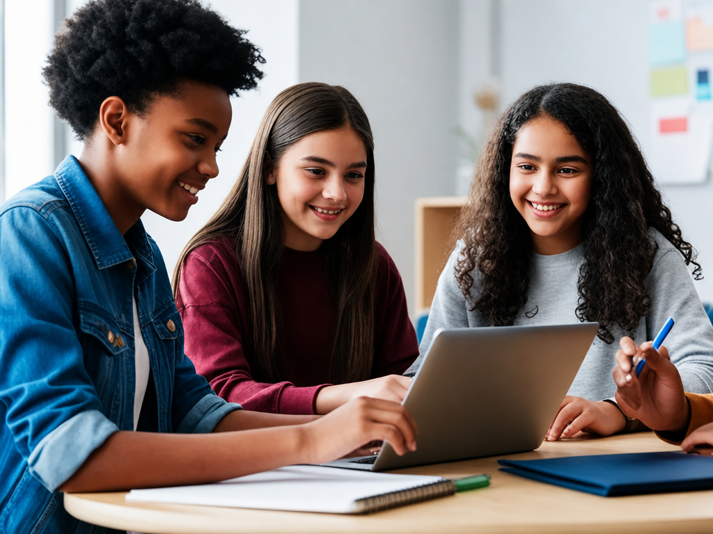 students in classroom using a computer