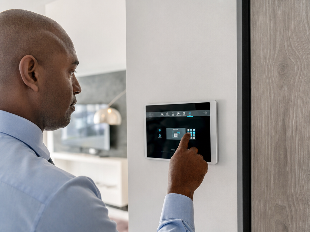 Man using smart device hanging on wall